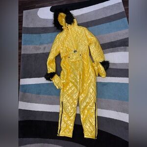 Yellow Quilted Snowsuit with Black Fur Trim New